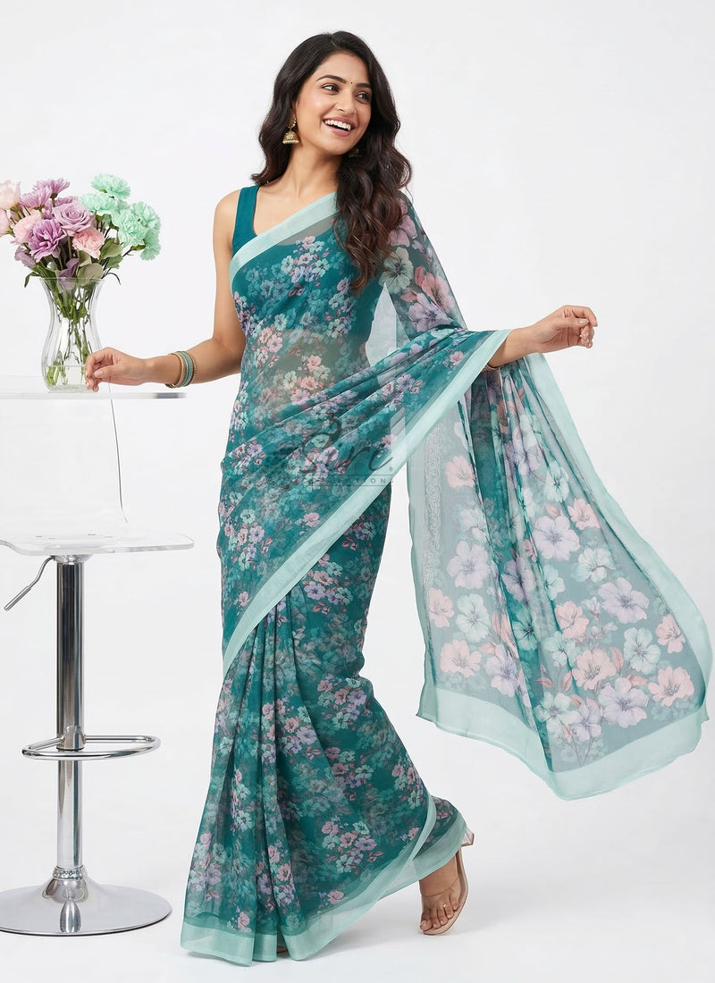Latest Digital Print Soft Siri Chiffon Saree with Blouse