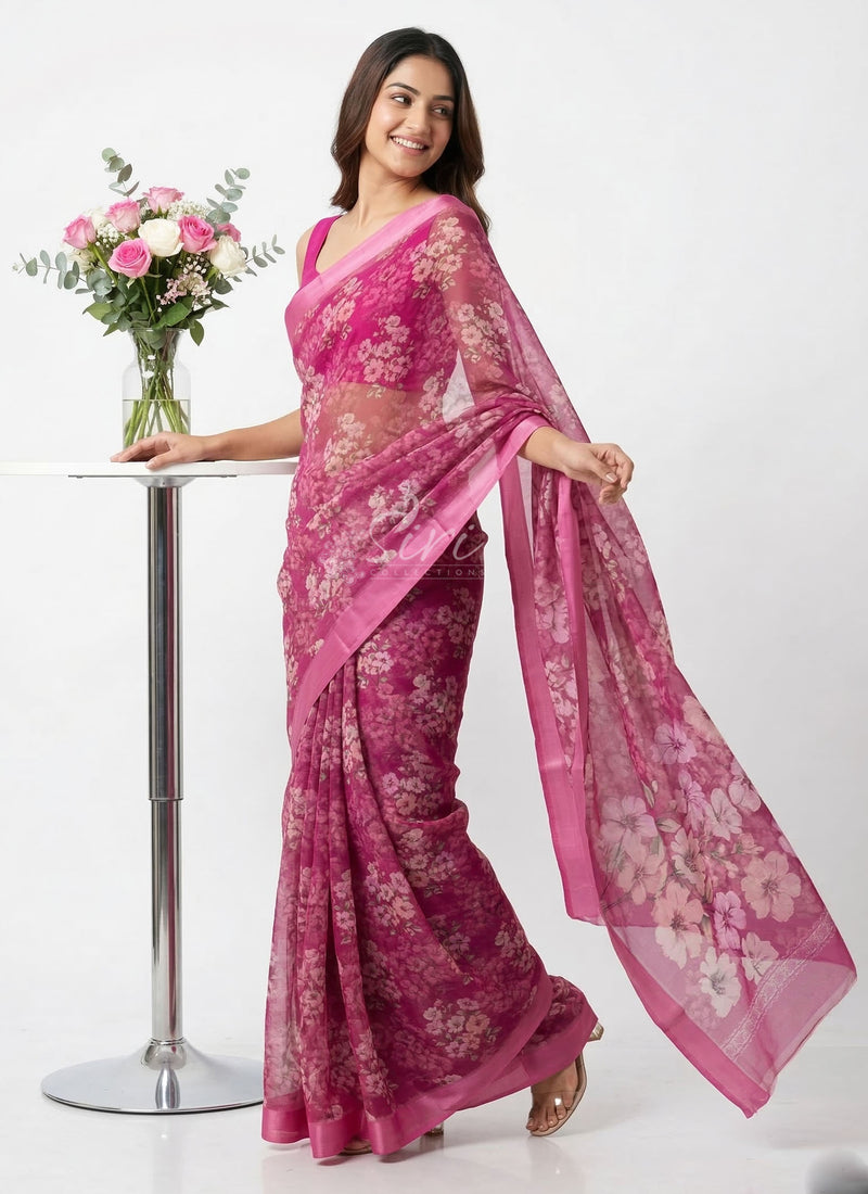 Latest Digital Print Soft Siri Chiffon Saree with Blouse