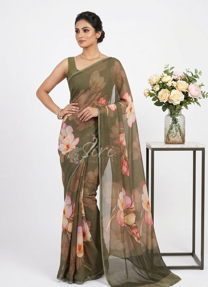 Latest Digital Print Soft Siri Chiffon Saree with Blouse