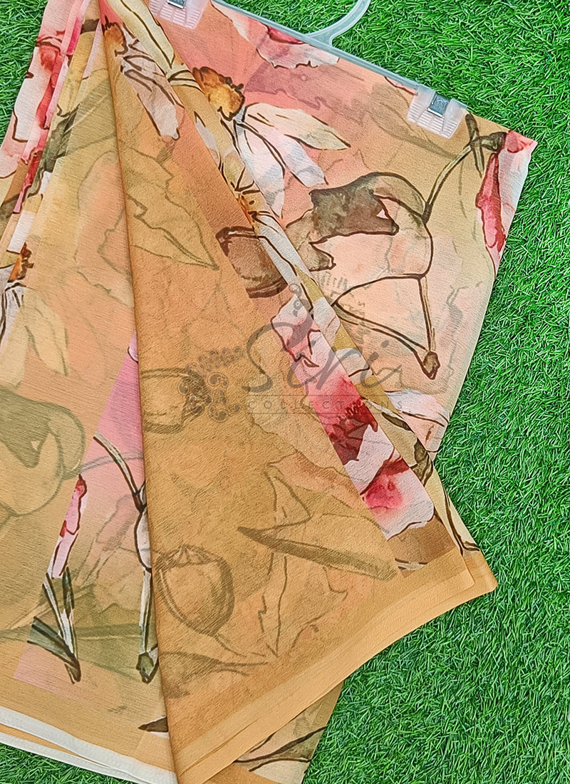 Digital Print Soft Siri Chiffon Saree with Blouse