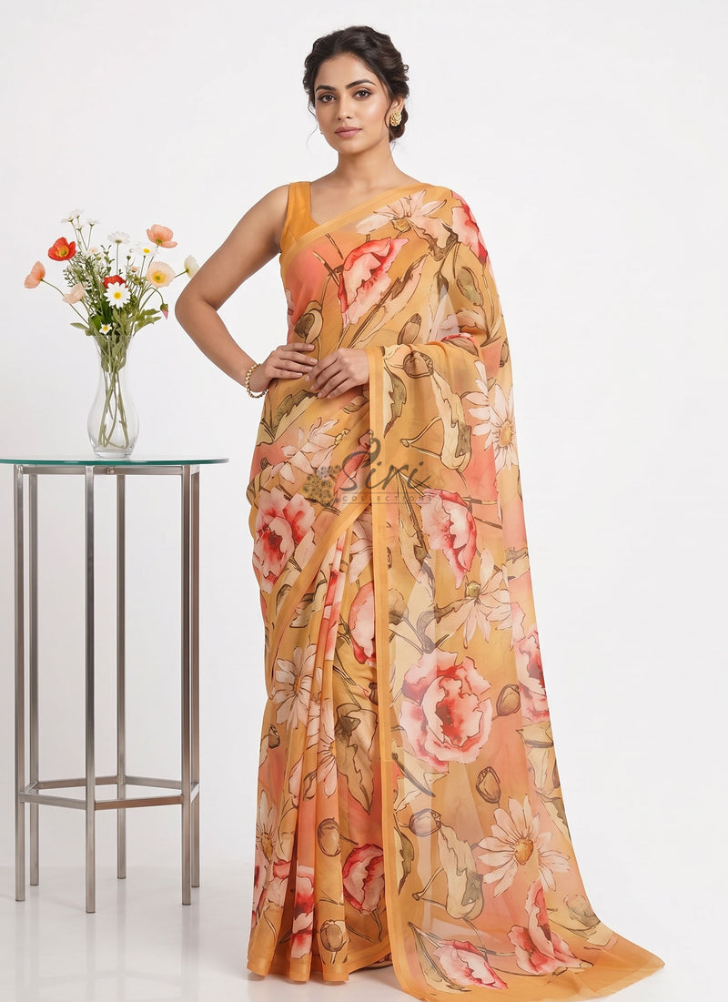Digital Print Soft Siri Chiffon Saree with Blouse