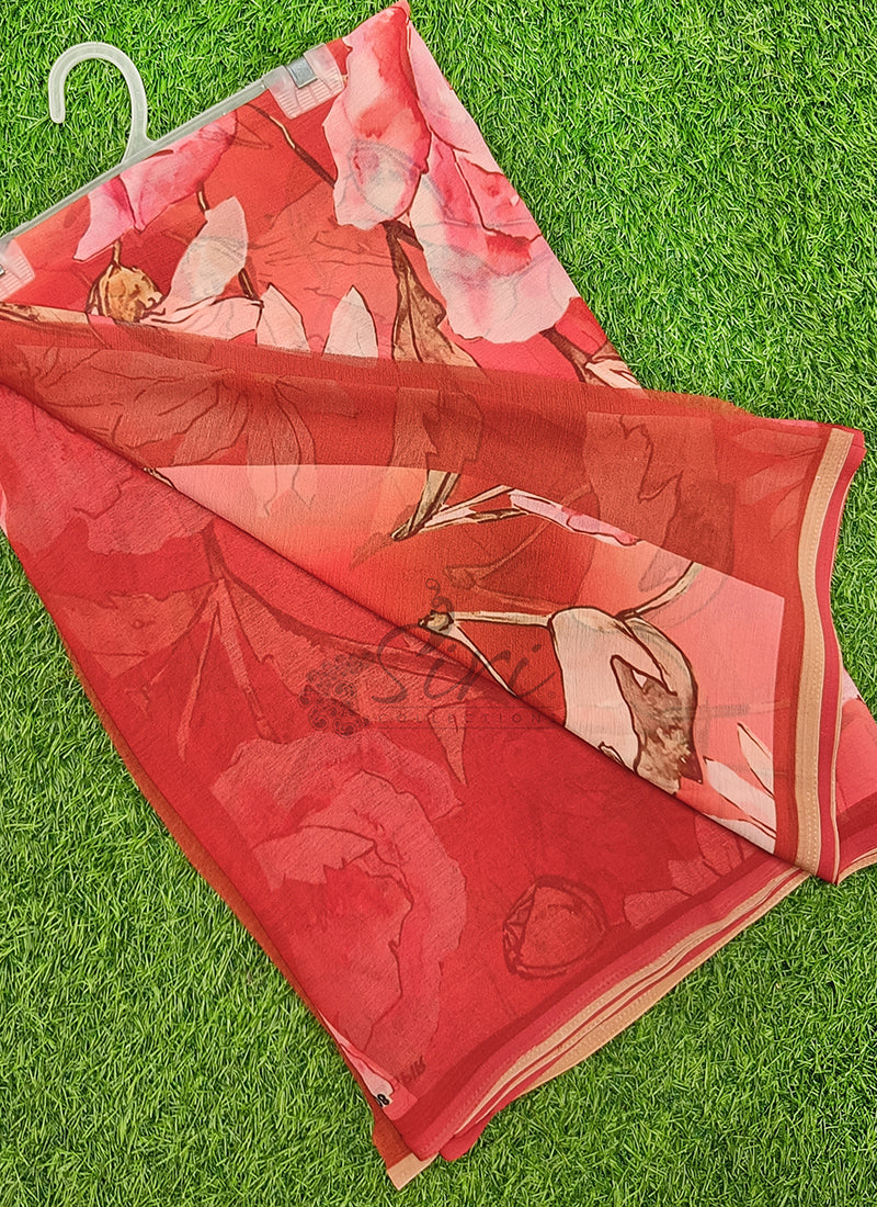 Digital Print Soft Siri Chiffon Saree with Blouse