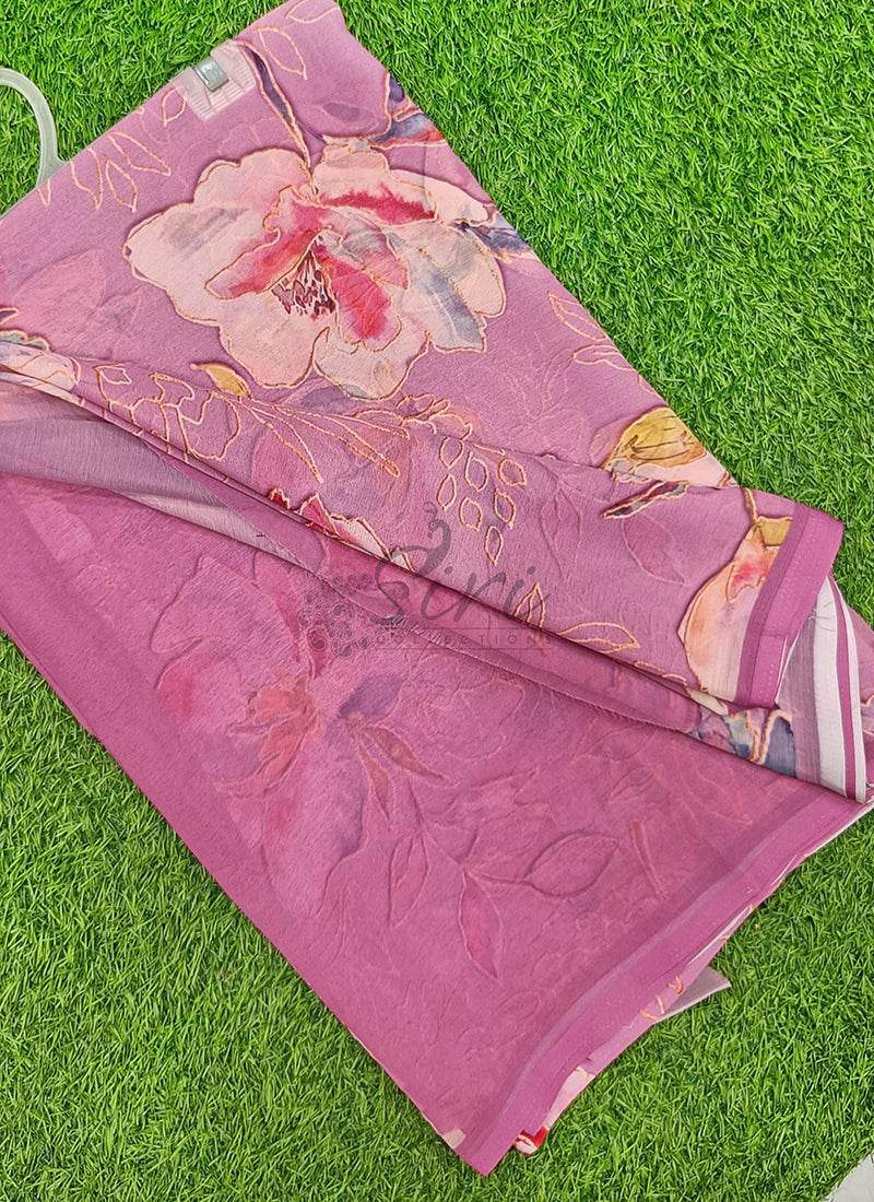 Digital Print Soft Siri Chiffon Saree with Blouse