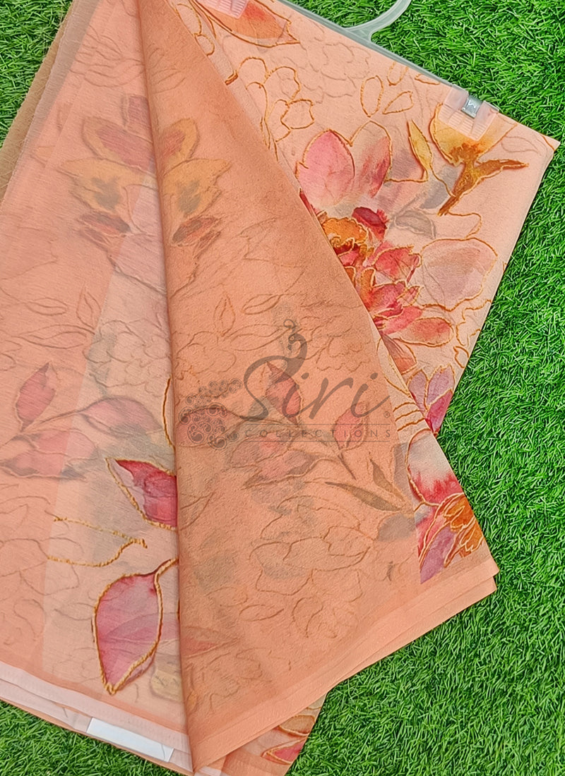 Digital Print Soft Siri Chiffon Saree with Blouse
