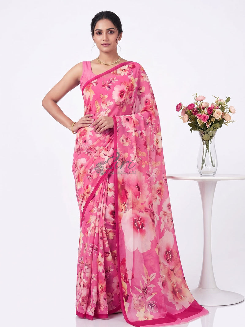 Exclusive Digital Print Soft Siri Chiffon Saree with Blouse