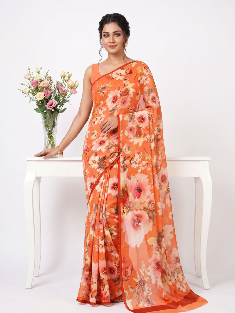 Exclusive Digital Print Soft Siri Chiffon Saree with Blouse