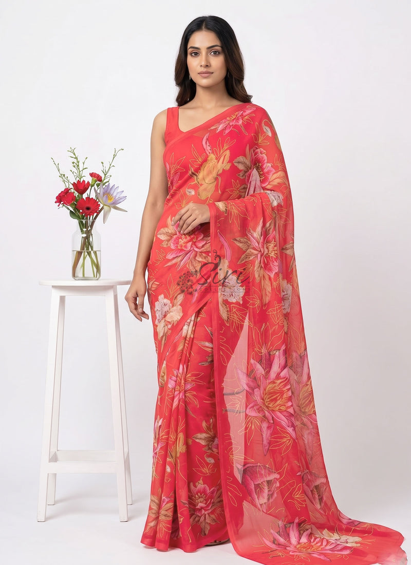 Exclusive Digital Print Soft Siri Chiffon Saree with Blouse