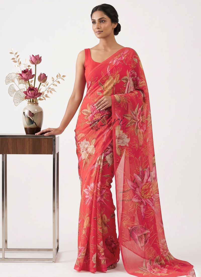 Exclusive Digital Print Soft Siri Chiffon Saree with Blouse