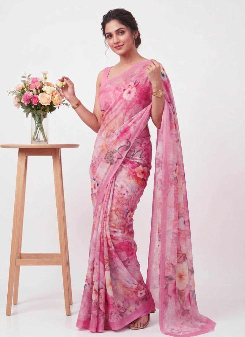 Exclusive Digital Print Soft Siri Chiffon Saree with Blouse