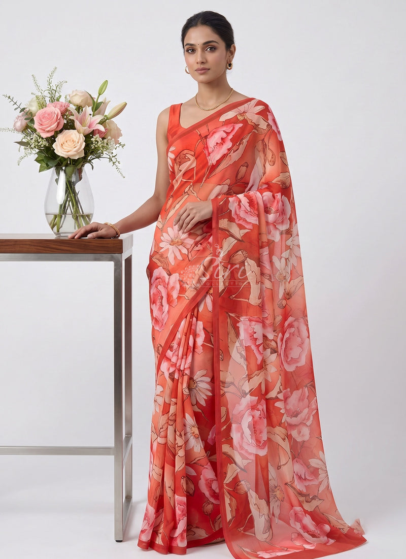 Exclusive Digital Print Soft Siri Chiffon Saree with Blouse