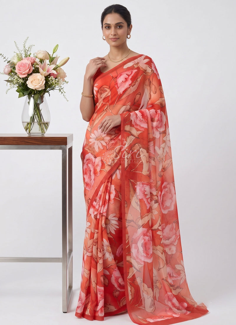 Exclusive Digital Print Soft Siri Chiffon Saree with Blouse