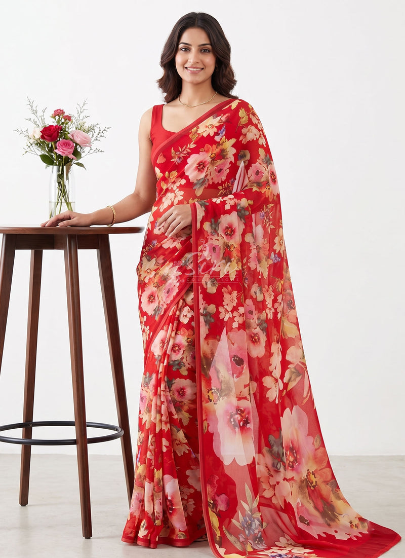 Exclusive Digital Print Soft Siri Chiffon Saree with Blouse