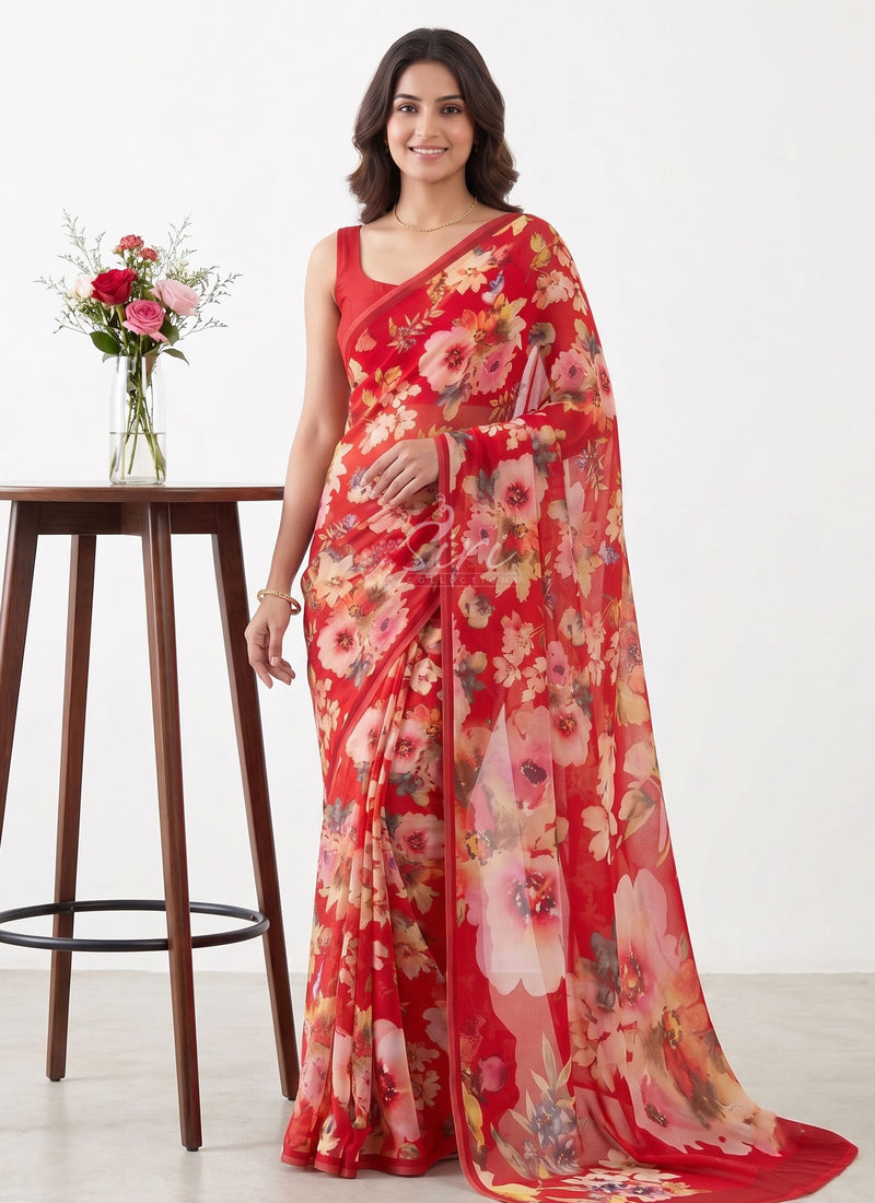 Exclusive Digital Print Soft Siri Chiffon Saree with Blouse