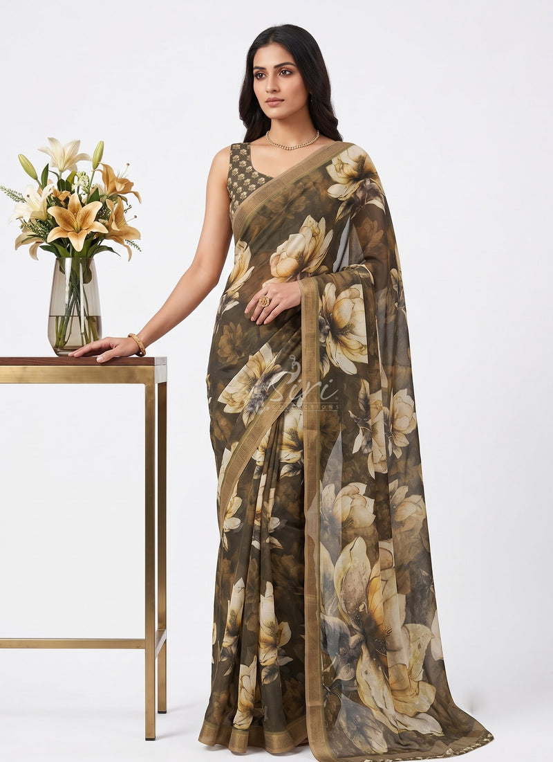 Exclusive Digital Print Soft Siri Chiffon Saree with Blouse