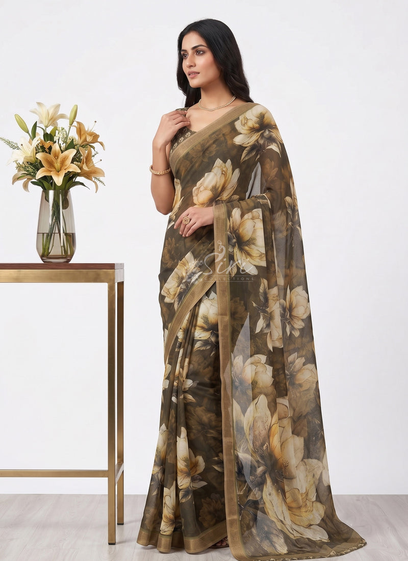 Exclusive Digital Print Soft Siri Chiffon Saree with Blouse