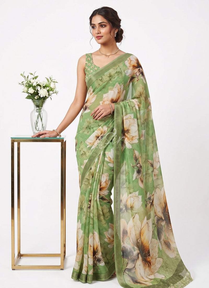 Exclusive Digital Print Soft Siri Chiffon Saree with Blouse