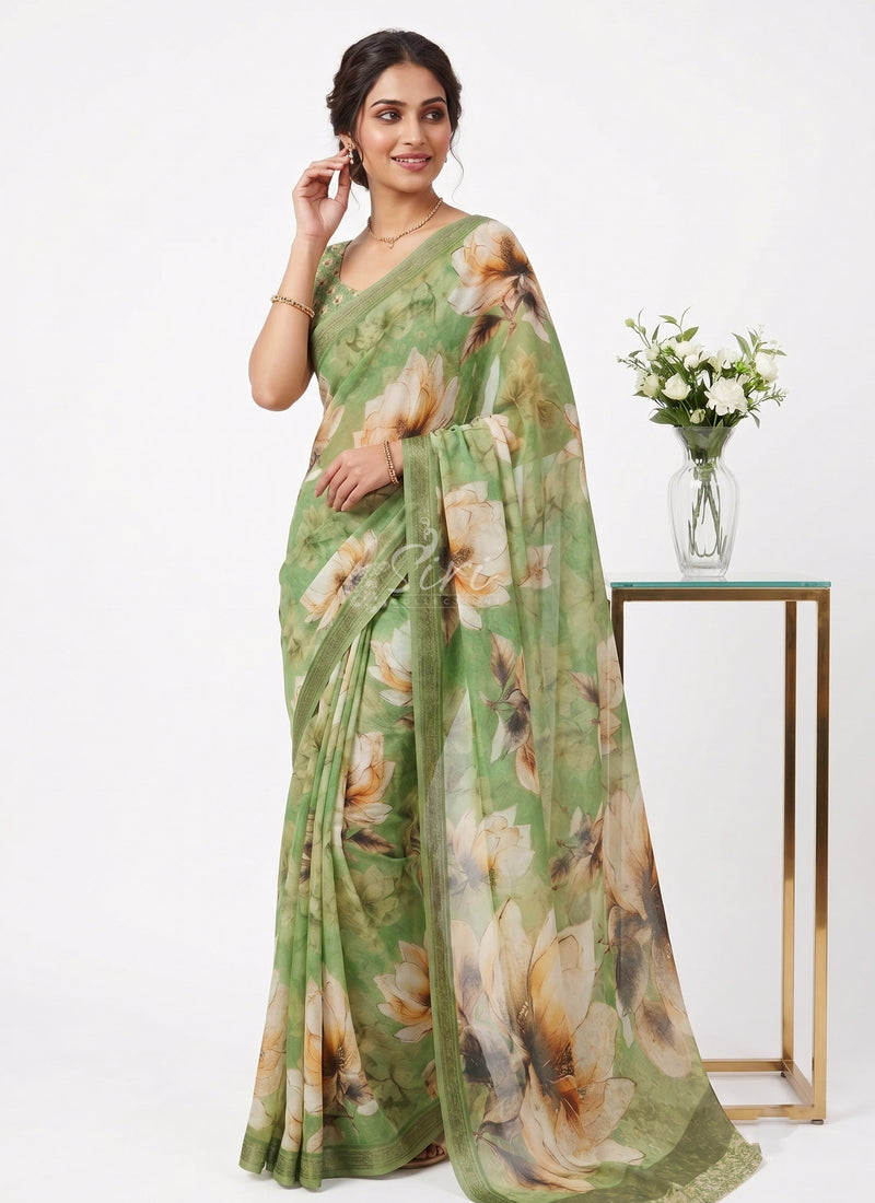Exclusive Digital Print Soft Siri Chiffon Saree with Blouse