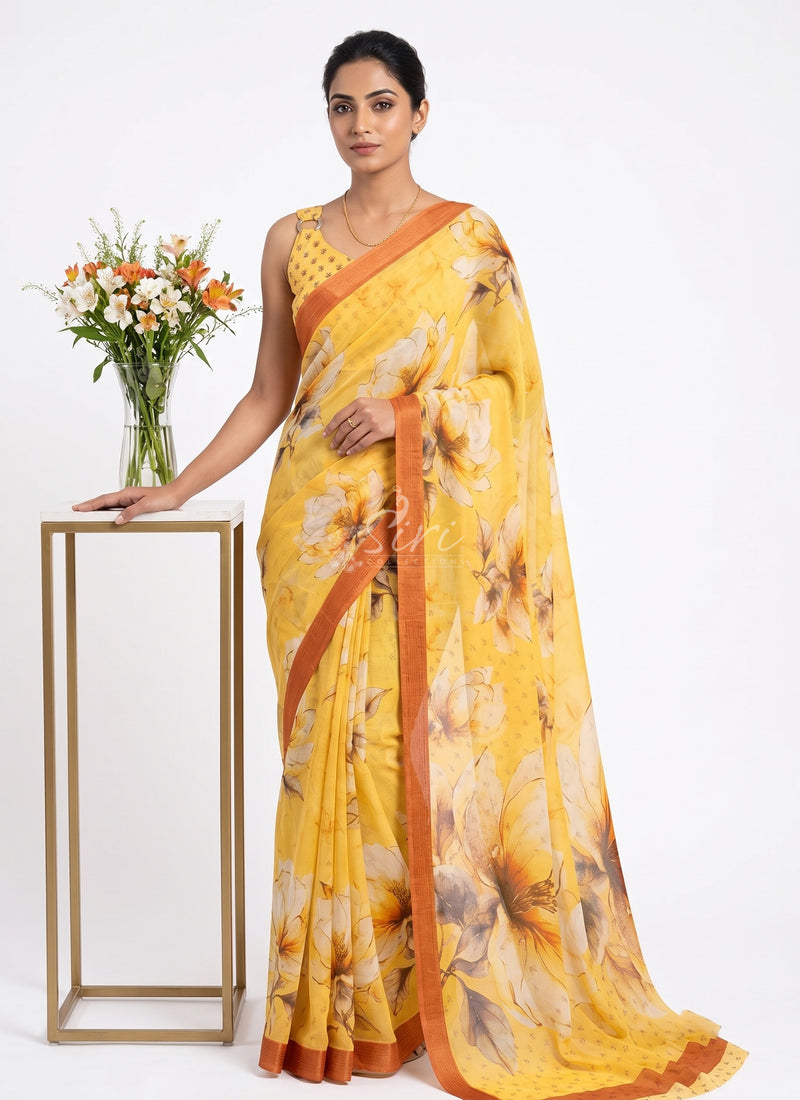 Exclusive Digital Print Soft Siri Chiffon Saree with Blouse