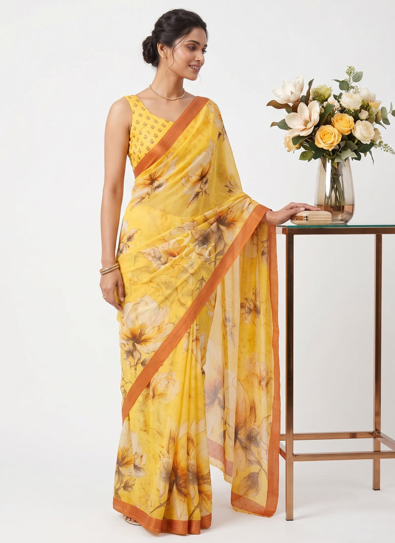 Exclusive Digital Print Soft Siri Chiffon Saree with Blouse