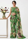 Latest Digital Print Soft Siri Chiffon Green Colour Saree with Blouse