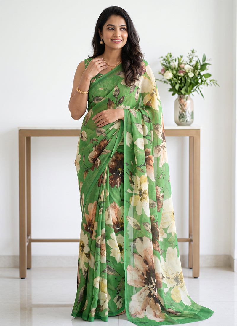 Latest Digital Print Soft Siri Chiffon Shaded Saree with Blouse