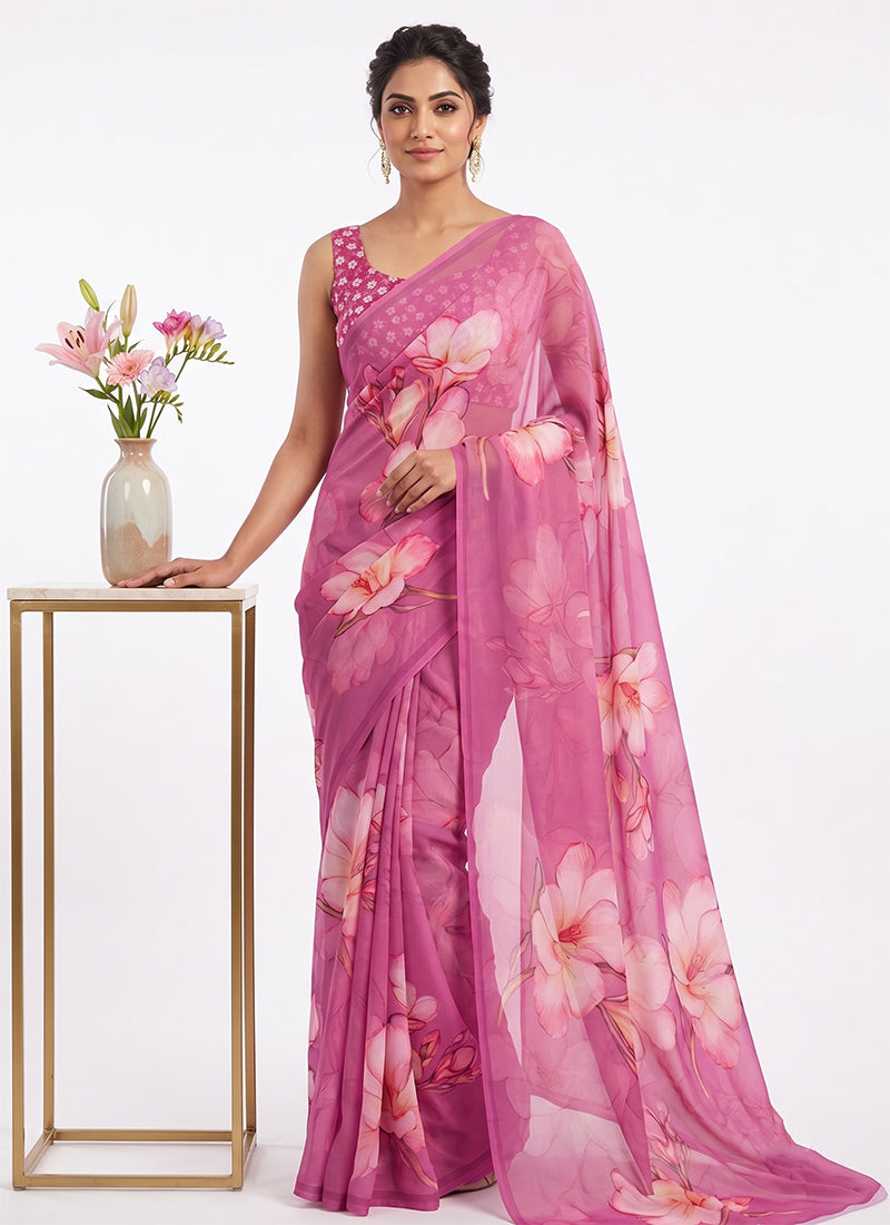 Latest Digital Print Soft Siri Chiffon Saree with Blouse