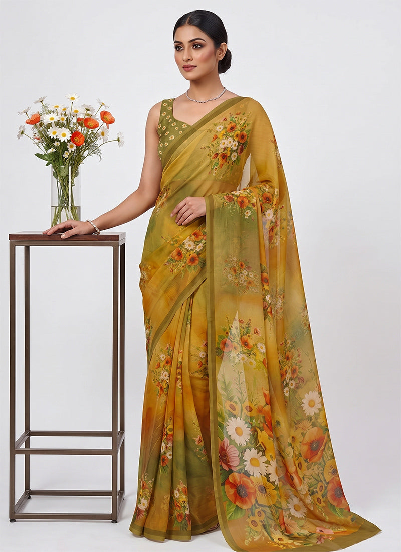 Latest Digital Print Soft Siri Chiffon Saree with Blouse