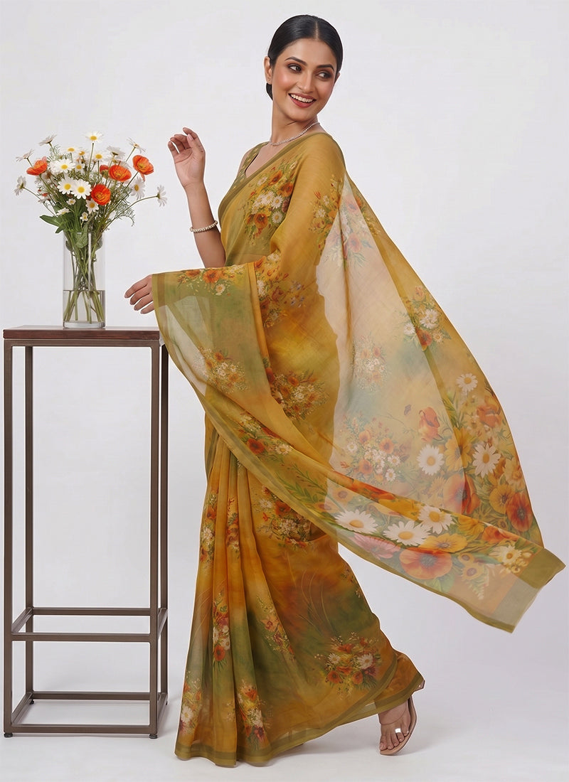 Latest Digital Print Soft Siri Chiffon Saree with Blouse