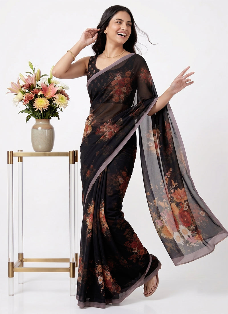 Latest Digital Print Soft Siri Chiffon Saree with Blouse