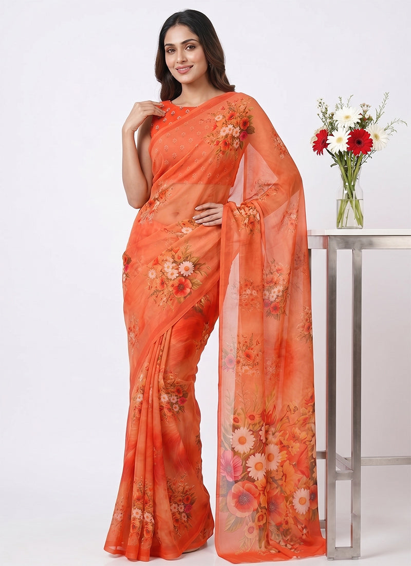 Latest Digital Print Soft Siri Chiffon Saree with Blouse