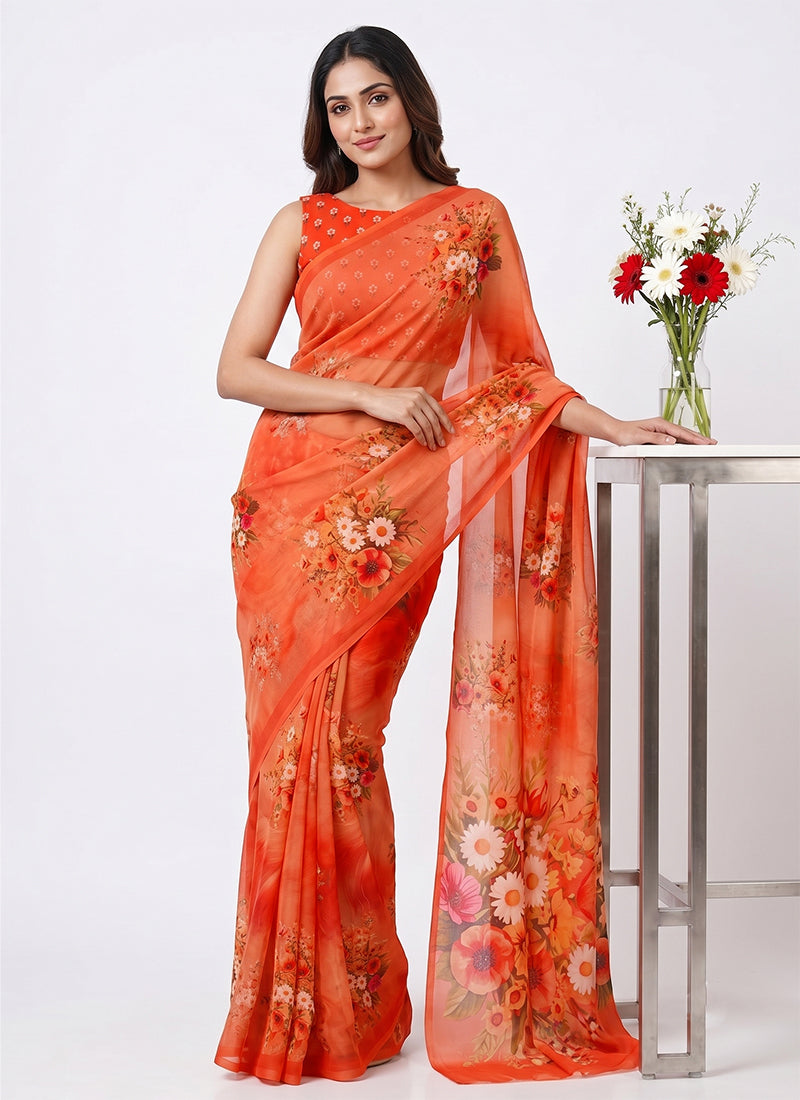 Latest Digital Print Soft Siri Chiffon Saree with Blouse