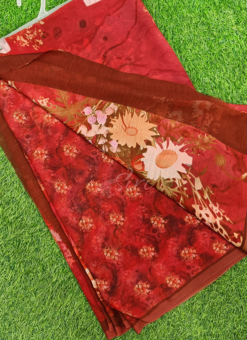 Latest Digital Print Soft Siri Chiffon Shaded Saree with Blouse