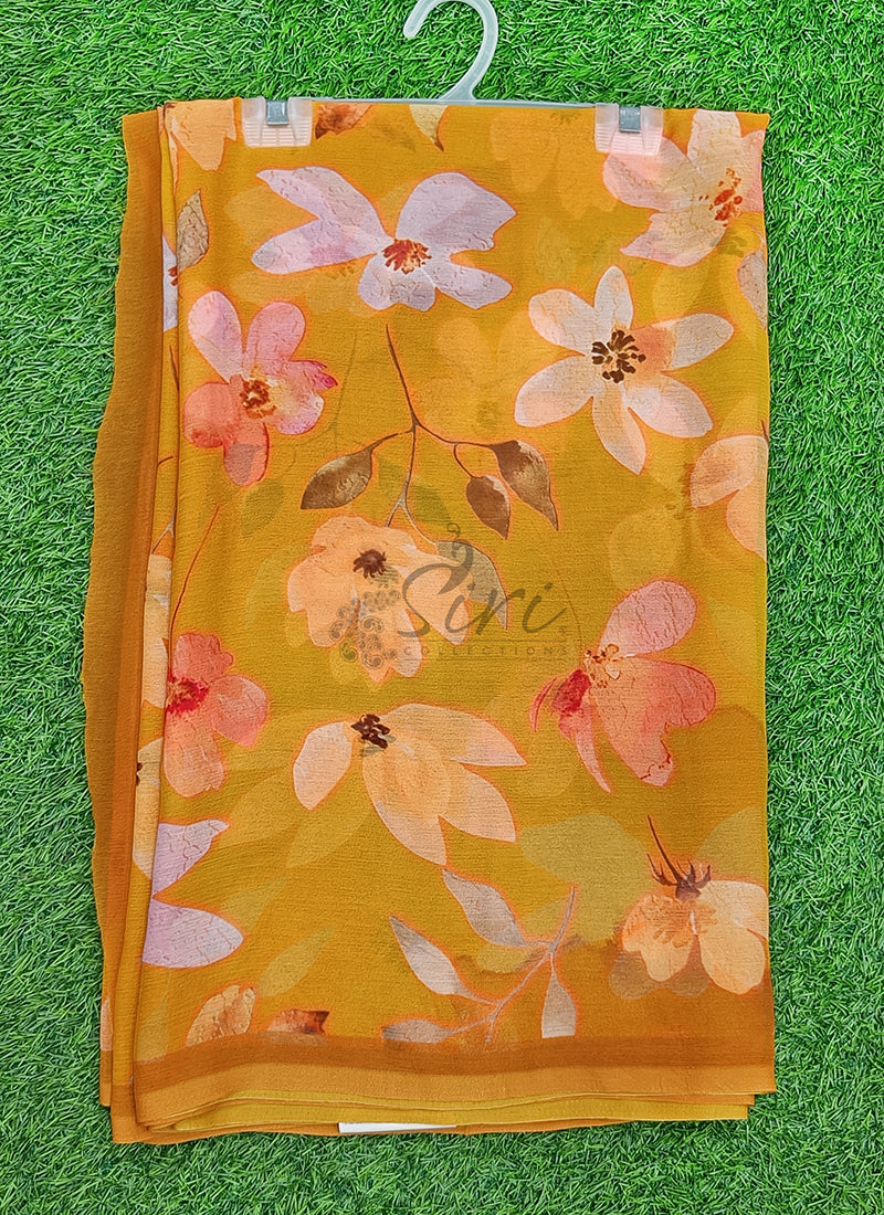 Latest Digital Print Soft Siri Chiffon Shaded Saree with Blouse