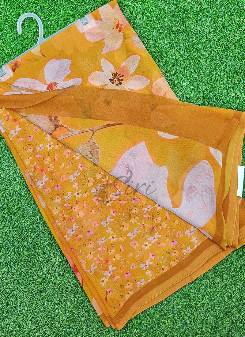 Latest Digital Print Soft Siri Chiffon Shaded Saree with Blouse