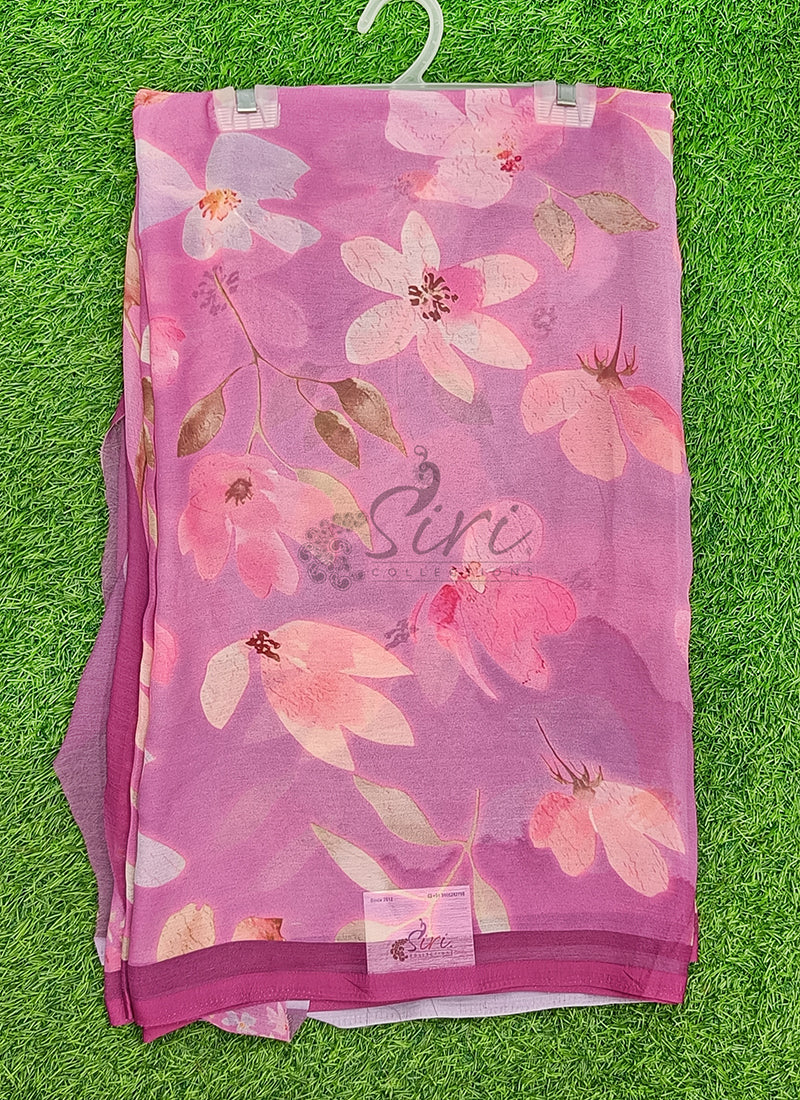 Latest Digital Print Soft Siri Chiffon Shaded Saree with Blouse
