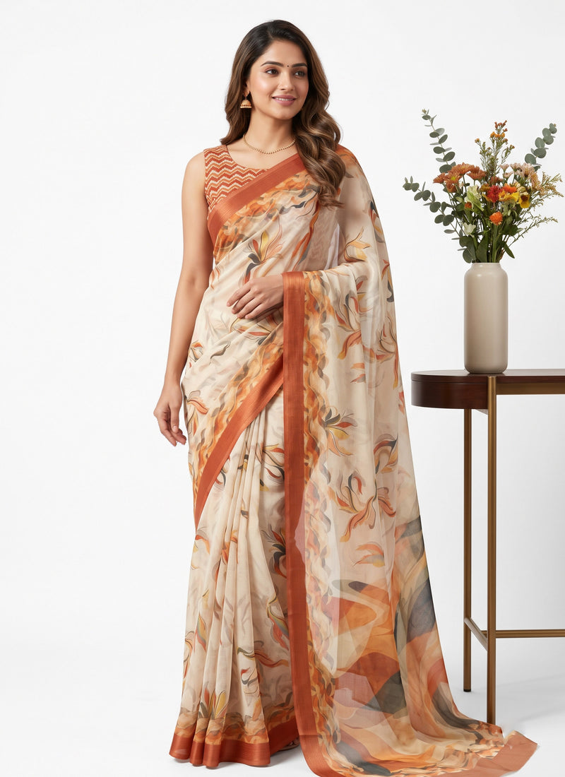 Latest Digital Print Soft Siri Chiffon Shaded Saree with Blouse