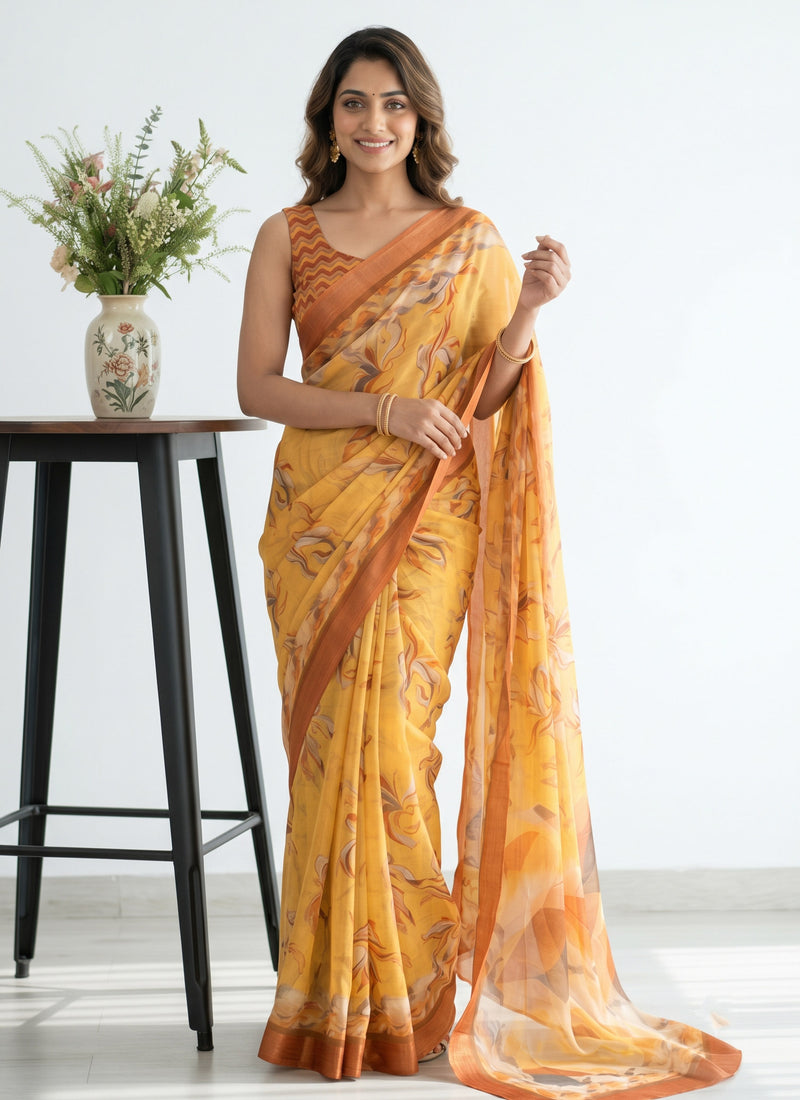 Latest Digital Print Soft Siri Chiffon Shaded Saree with Blouse