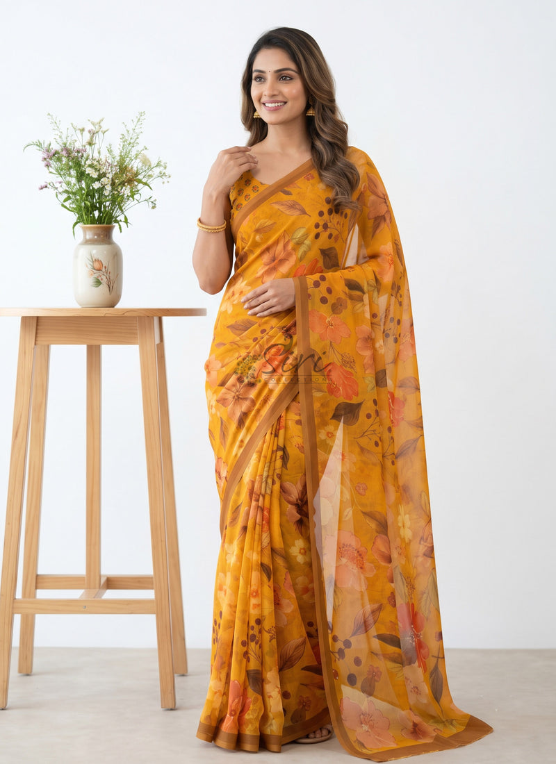 Latest Digital Print Soft Siri Chiffon Shaded Saree with Blouse