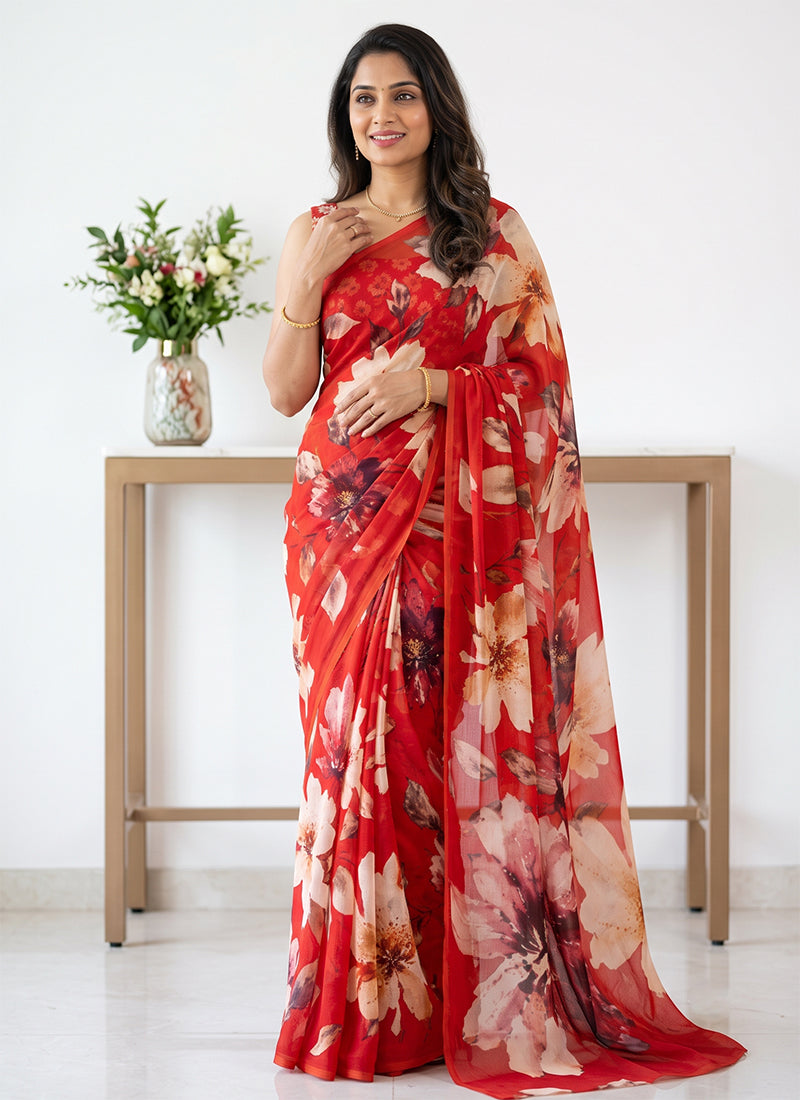 Latest Digital Print Soft Siri Chiffon Shaded Saree with Blouse