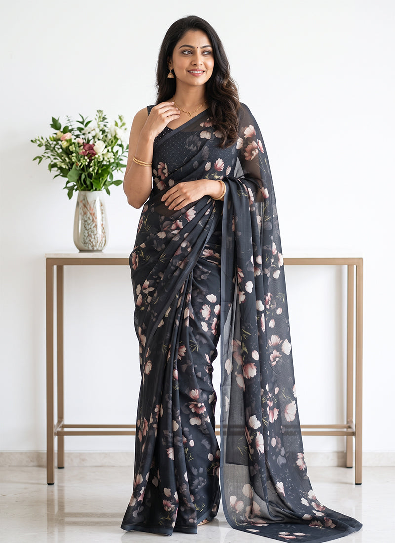 Latest Digital Print Soft Siri Chiffon Shaded Saree with Blouse