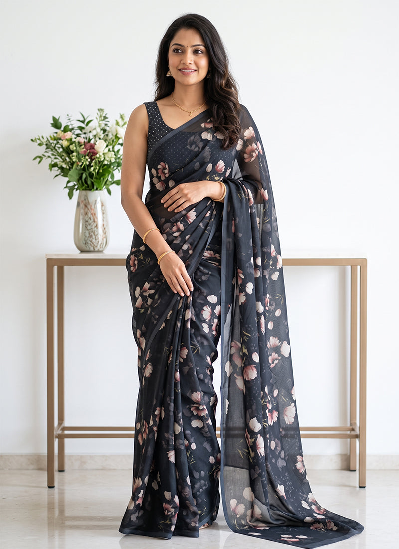 Latest Digital Print Soft Siri Chiffon Shaded Saree with Blouse