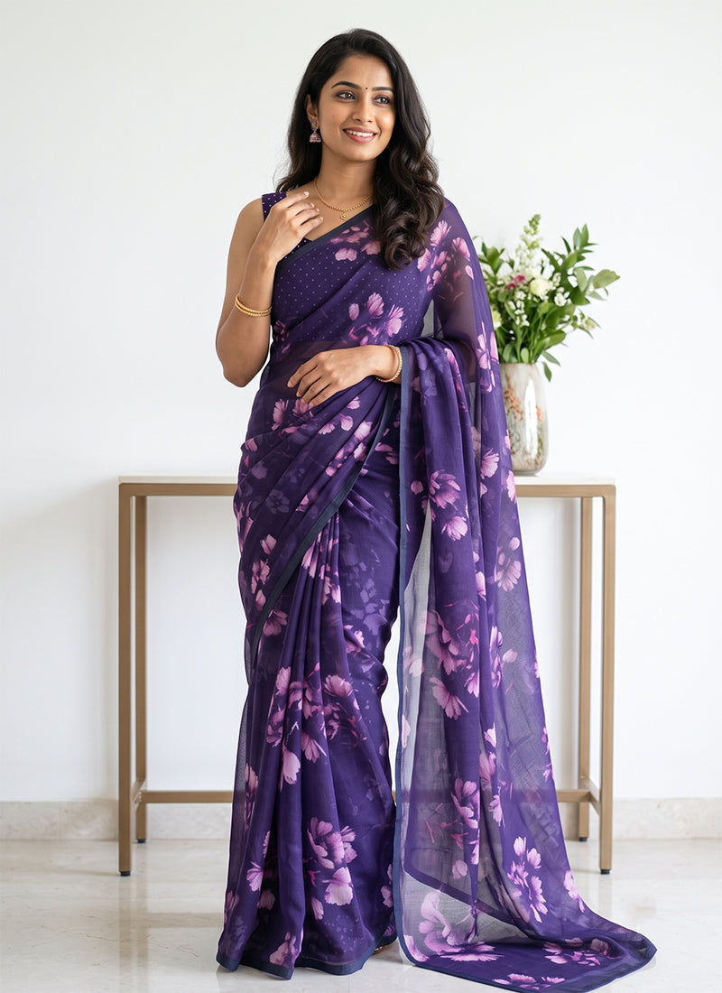 Latest Digital Print Soft Siri Chiffon Shaded Saree with Blouse