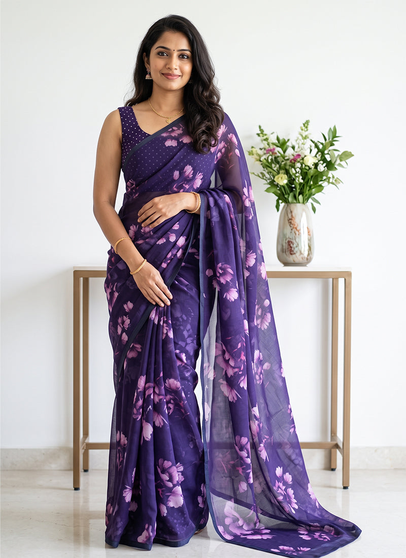 Latest Digital Print Soft Siri Chiffon Shaded Saree with Blouse