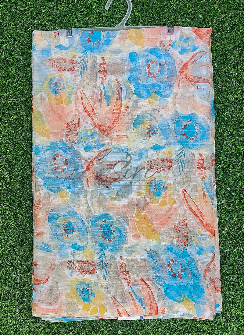 Latest Beautiful Printed Floral Chiffon Saree