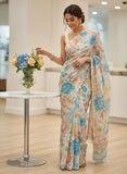 Latest Beautiful Printed Floral Chiffon Saree