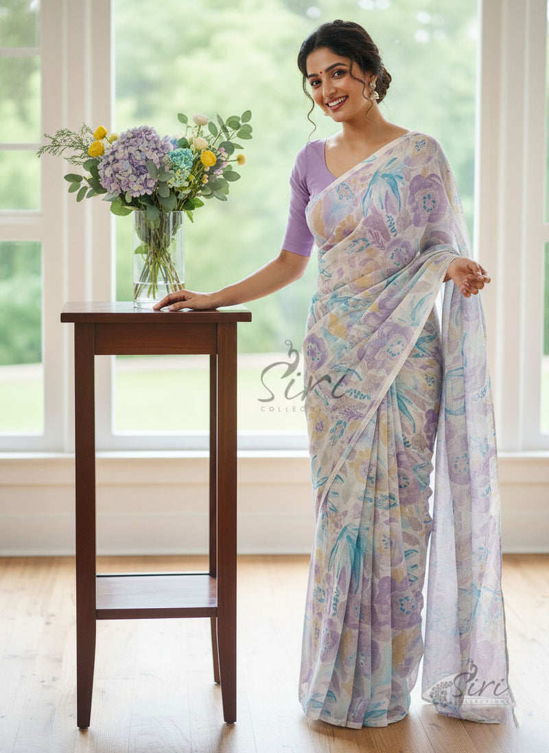 Latest Beautiful Printed Floral Chiffon Saree