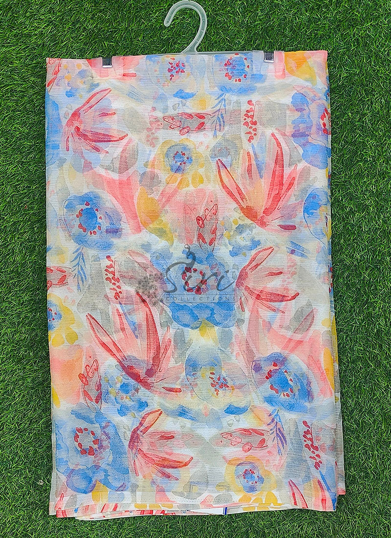 Latest Beautiful Printed Floral Chiffon Saree
