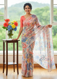 Latest Beautiful Printed Floral Chiffon Saree