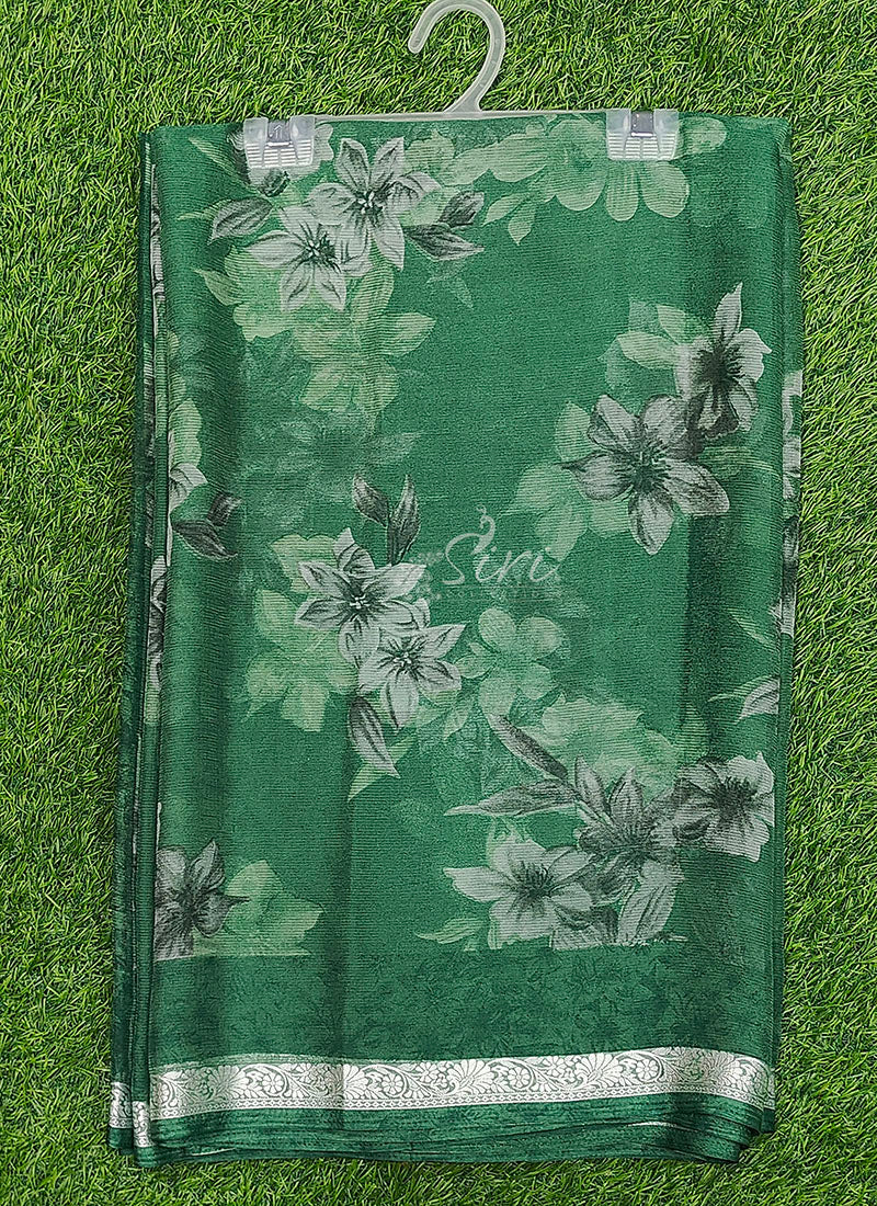 Beautiful Printed Chiffon Saree with Silver Border