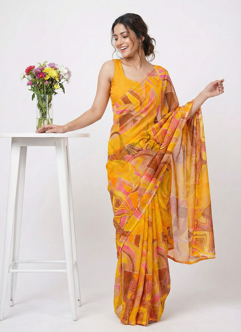 Latest Beautiful Printed Nara Chiffon Saree with Blouse